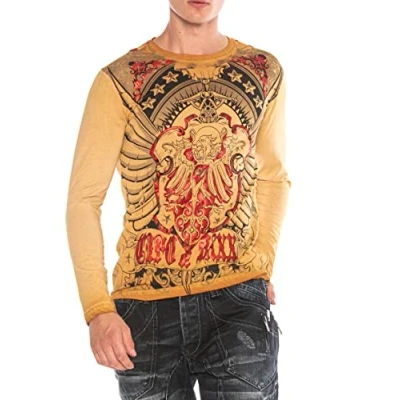 Abbildung von Cipo &amp; Baxx Herren Longshirt Sweatshirt Shirt Langarmshirt Longsleeve Print CL489 Mustard XXL