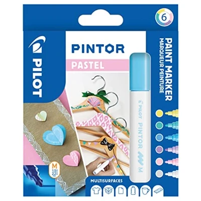 Abbildung von PILOT PINTOR Kreativmarker 6 Stück in M Pastellfarben Farbmarker Stifte für DIY Projekte, fast alle Oberflächen, schnell trocknend und gut deckend
