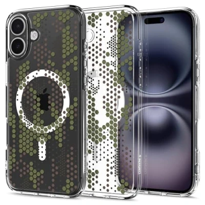 Abbildung von Spigen für iPhone 16 Plus Hülle [Anti Yellowing] Ultra Hybrid MagFit Case Handyhülle Transparent Dünn Slim Kompatibel mit MagSafe Digital Camo