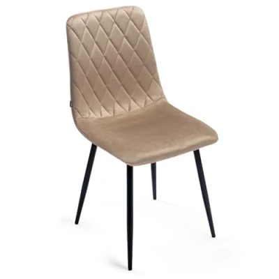 Abbildung von Esszimmerstuhl Beige Samt Metallbein Wohnzimmersessel Sessel Stuhl Edelstahl Küchenstuhl Schwarze Metallbeine Polyester