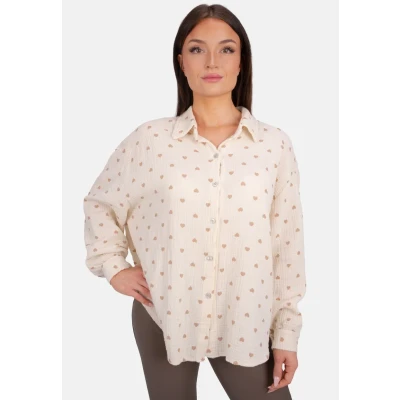 Abbildung von Seasons of April LIYA Musselin HERZ Oversized Hemdbluse, Damen, Größe: One Size, Creme taupe