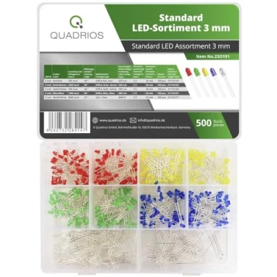 Abbildung von Quadrios 23O191 LED Sortiment Rot, Grün, Gelb, Blau, Weiß 3 mm 20 mA 2 V, V