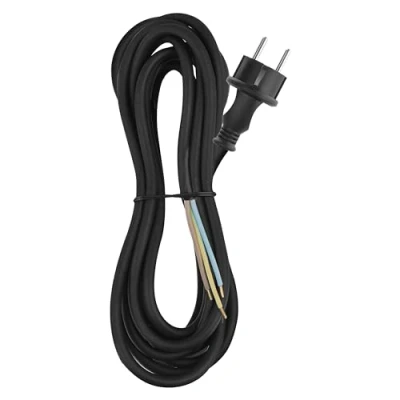 Abbildung von EMOS Gummi Anschlussleitung 5 m, Zuleitungskabel, Anschlusskabel für hohe mechanische Belastung, Verbindungskabel Schuko, 3 x 1.5 mm2, H07RN F Gummi/Neopren, Schwarz
