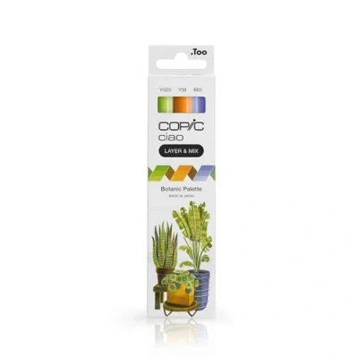 Abbildung von Copic Ciao LAYER &amp; MIX Botanic Palette, Marker Set mit 3 verschiedenen Farben, Layoutmarker jeweils einer mittelbreiten und Brush Spitze