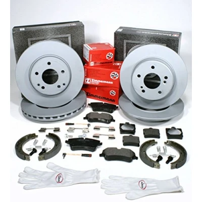 Abbildung von Autoparts Online Set 60010545 Zimmermann Bremsscheiben Coat Z + Bremsbeläge Sensoren Handbremsbacken Zubehör für vorne hinten