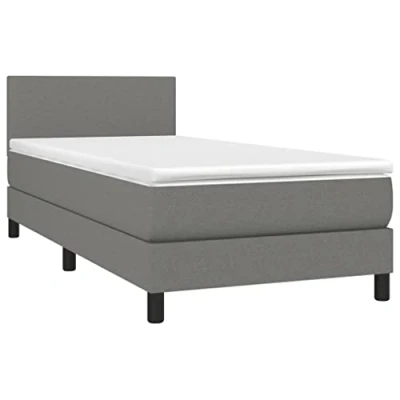 Abbildung von vidaXL Boxspringbett mit Matratze LED Bettgestell Einzelbett Polsterbett Bett Hotelbett Lattenrost Bettrahmen Schlafzimmerbett Dunkelgrau 90x200cm Stoff