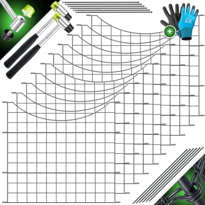 Abbildung von KESSER® Teichzaun Gartenzaun Steckzaun Komplettset Metall 5x Unterbogen Rund Inkl. Handschuhe, 1x Hammer + 6 Befestigungsstäben, Zaun zum stecken für Garten, Gitterzaun Set Freigehege Tiere