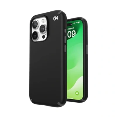 Abbildung von Speck iPhone 15 Pro Hülle Fallschutz Kratzfest, Soft Touch, 6,1 Zoll Handyhülle Presidio2 Schwarz/Schiefergrau/Weiß