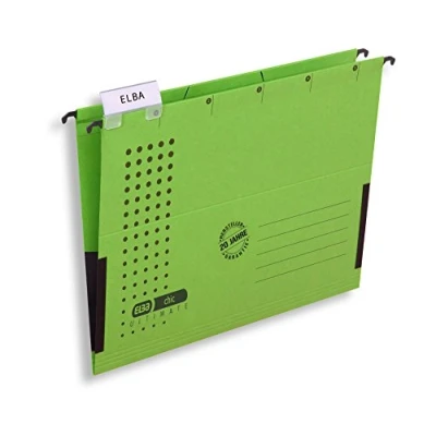 Abbildung von ELBA Hängetasche chic für A4, aus Karton, mit Leinenfröschen, grün, 25er Pack