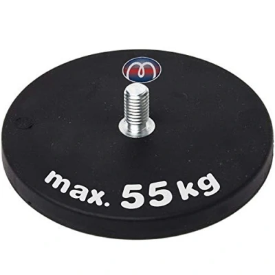Abbildung von Neodym Magnet System gummiert Ø 22 bis 88 mm Gewinde Zapfen (Außen Gewinde): M4 M8 Haftkraft 55 kg Starke Magnete mit Gummi Mantel Anti Rutsch, Größe: Ø88mm M8x15 55kg