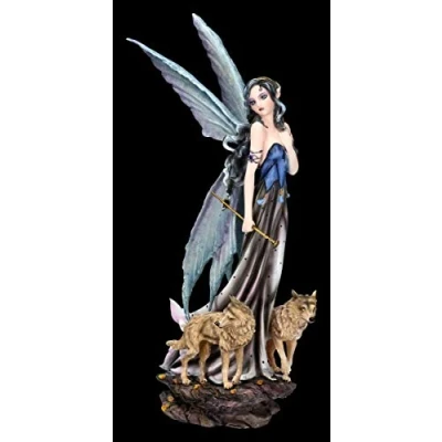 Abbildung von Figuren Shop GmbH Elfen Fantasy Figur Nessa mit Wölfen Fee, Fairy, Engel, Deko Figur, Artikel, Statue, Skulptur, H 25 cm