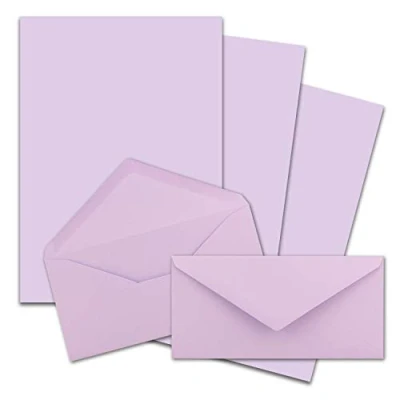 Abbildung von 50x Briefpapier Set DIN A4 mit Lang Briefumschlägen, Nassklebung Flieder mattes Schreibpapier Kuverts FarbenFroh by GUSTAV NEUSER