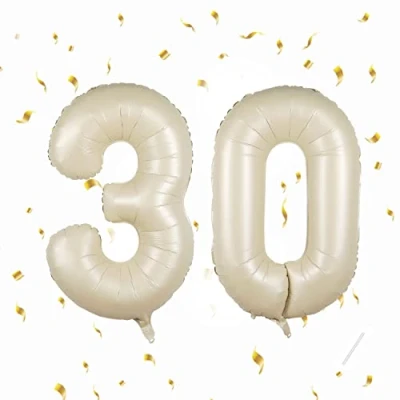 Abbildung von Geburtstag zahlen luftballon 30 jahre Folienballon Beige in 40&quot; 101cm Geburtstagsdeko Ballon Zahl Deko zum fliegt mit Helium für Männer Frauen 30.Geburtstagsparty Jubiläum