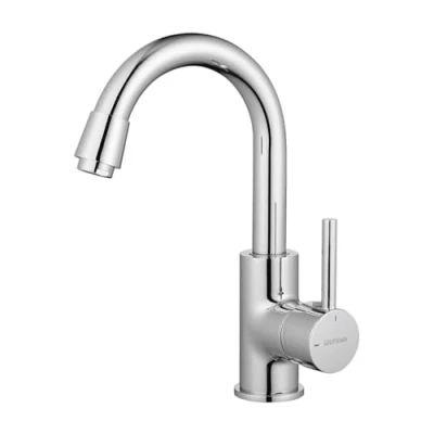 Abbildung von GRIFEMA Waschtischarmatur 360 Grad Drehbar Einhebel Mischbatterie mit Keramikkartusche Kalt und Warmwasser Chrom Messingkörper Badezimmer Armatur, G1002
