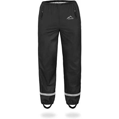 Abbildung von normani Kinder Regenhose 2 Wege Stretch Überziehhose Unisex für Jungen und Mädchen ungefüttert Wasserdicht (Wassersäule: 5000 mm, Winddicht Atmungsaktiv Farbe Schwarz Größe 128
