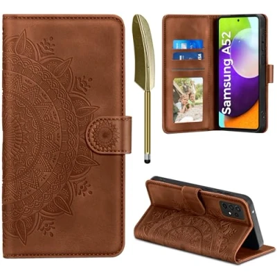 Abbildung von Handyhülle für Samsung Galaxy A52S 5G/A52 4G/5G, Hülle 5G Lederhülle Flip PU Leder Case Kartenfach Magnet Ständer Klapphülle Schutzhülle A52 /A52S, Dunkelorange