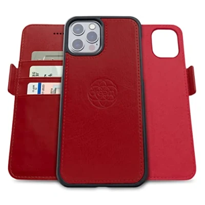 Abbildung von Dreem Fibonacci kompatibel mit iPhone 13 Pro Max Brieftaschen Etui / 2 in 1 stoßfestes und abnehmbares Folio aus veganem Leder, MagSafe kompatibel, RFID Schutz [Rot]