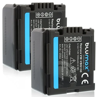 Abbildung von 2X Blumax Akku ersetzt Panasonic VW VBG130 kompatibel mit diversen Kameras 1100mAh 7,4V 8,1Wh