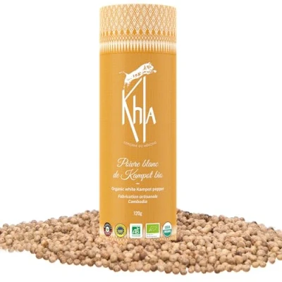 Abbildung von Khla Kampot Pfeffer Weiß Bio 120g Weißer Pfefferkörner Ganz Biologisch Grand Cru, Stark &amp; Kräftig Zutat Küchen Direkt vom Erzeuger Weiße Körner Ganze für Mühle Aus Kambodscha