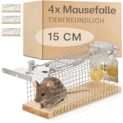 Abbildung von Praknu Lebendfalle 4 lebend Mausefallen Klein Tierfreundlich &amp; Wiederverwendbar, Aus nachhaltigem FSC Holz Sofort Einsatzbereit