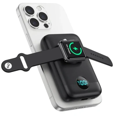 Abbildung von Magnetische Powerbank 10800mAh für Mag Safe, 4 in 1 Wireless Power Bank mit i Watch Ladegerät,QC4.0+PD 22.5W USB C Schnelles Laden Externe Akku LED Display Apple Watch/iPhone 15/14/13/12 Serie