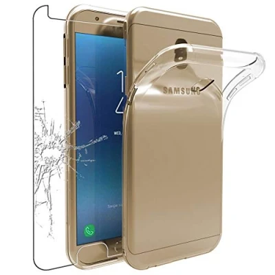 Abbildung von ebestStar Hülle für Samsung Galaxy J3 2017 SM J330F, Silikon Handyhülle Cover, Klar TPU Schutzhülle, Slim Handy Case, Transparent + Panzer Schutz Glas
