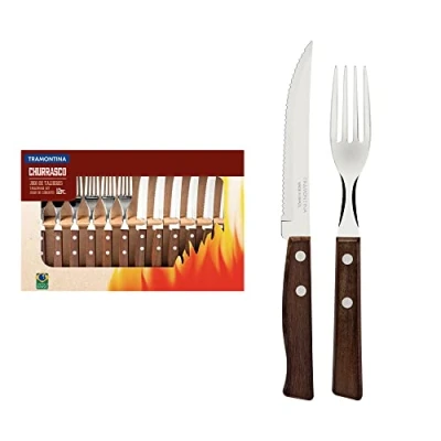 Abbildung von Tramontina Steakbesteck TRADICIONAL Steak /Pizzabesteck (12 tlg), 6 Personen, Edelstahl, 12 teiliges Set, rostfreier Holzgriff
