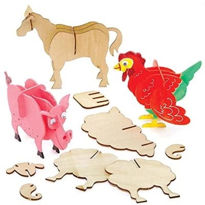 Abbildung von Baker Ross FE511 Bauernhof Tier Holz Bastelset 5er Pack, Kleine Bausätze für Kinder zum Basteln