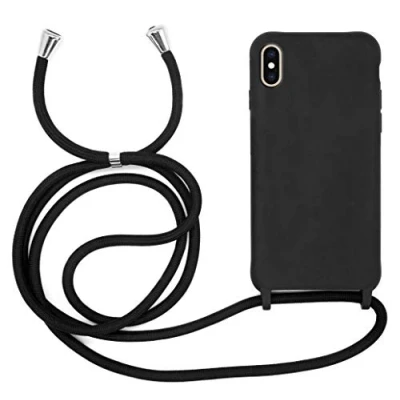 Abbildung von MyGadget Handykette für iPhone XS Max [ Hülle mit verstellbaren Band ] TPU Handyhülle Handyband zum Umhängen Kordel Schnur Case Schutzhülle Schwarz