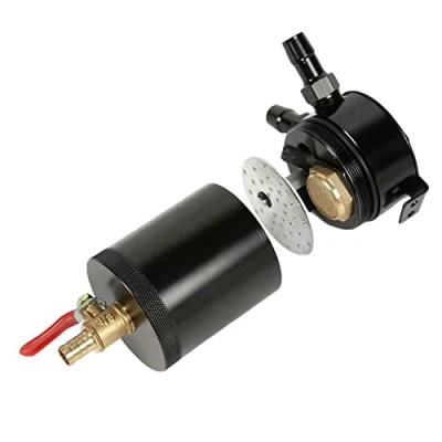 Abbildung von Universal Öl Catch Can Baffled 2 Port Aluminium Reservoir Tank mit Ablassventil Kraftstofftank Teile