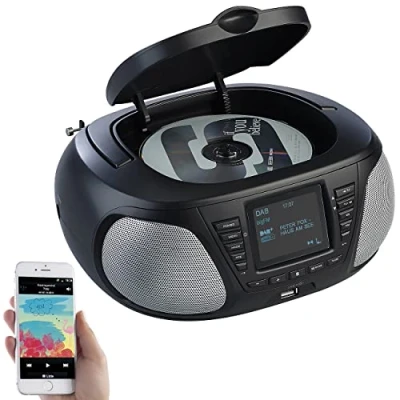 Abbildung von VR Radio CD Player: Mobile Stereo Boombox mit DAB+/FM, Bluetooth, CD, AUX, 10 Watt (Radio tragbarer Player, Stereoanlage)