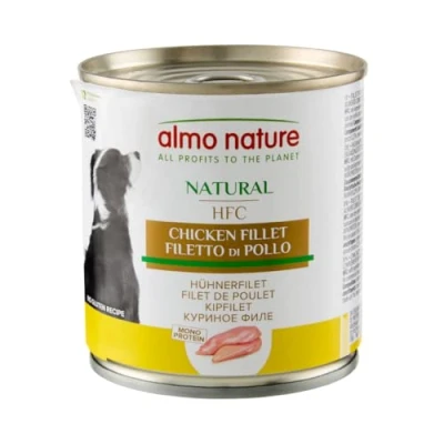 Abbildung von almo nature HFC Natural Nassnahrung für Hunde mit Hühnerfilet ursprünglich Lebensmittelqualität und Werden jetzt Hundenahrung erwendet.