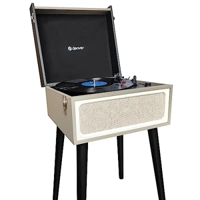 Abbildung von Denver VPR 250 freistehender Retro Schallplattenspieler mit Bluetooth Plattenspieler (Retro Look Kofferdesign und schwarzen Beinen)
