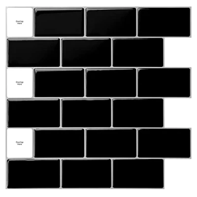 Abbildung von Art3d Vinyl, 10 Stück, 30 x cm,3D Fliesenaufkleber Schwarz für Küche Badezimmer, Peel &amp; Stick