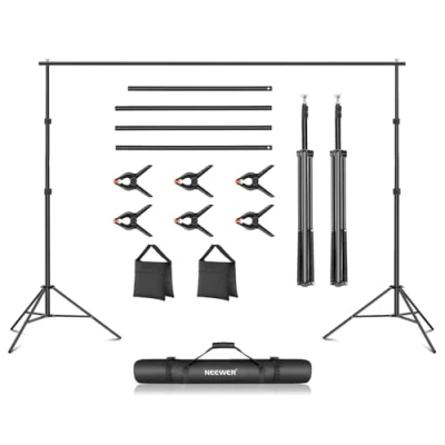 Abbildung von NEEWER Hintergrundstativ 10ft x 7ft, Verstellbares Fotostudio Hintergrund Unterstützungssystem für Hochzeiten Porträtfotografie mit 4 Querstangen, 6 Klemmen, 2 schwarzen Sandsäcken und Tragetasche