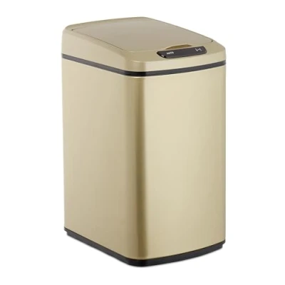 Abbildung von Relaxdays Sensor Mülleimer 12l, eckiger Abfalleimer mit Deckel &amp; Inneneimer, Küche Bad, Automatik Mülleimer, gold