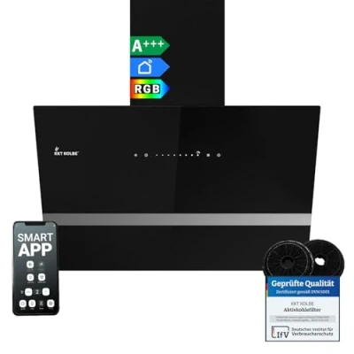 Abbildung von KKT KOLBE Dunstabzugshaube 60 cm 782 cbm/h Umluft Abluft Kopffrei Wandhaube Schwarz Glas Smart WiFi App WLAN RGBW LED Beleuchtung EASY6005SM