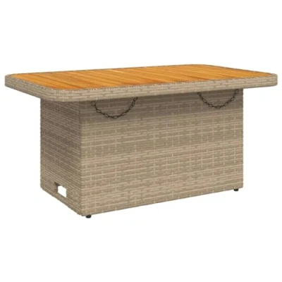Abbildung von vidaXL Gartentisch, Outdoor Tisch mit Verstellbarer Tischplatte, Couchtisch Stahlrahmen, Esstisch Gartenmöbel, Beige Poly Rattan Akazienholz