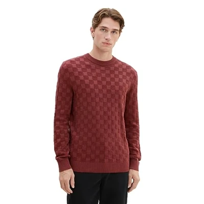 Abbildung von TOM TAILOR Herren 1038672 Basic Strick Pullover mit Struktur, 32220 burned Bordeaux red, XXL