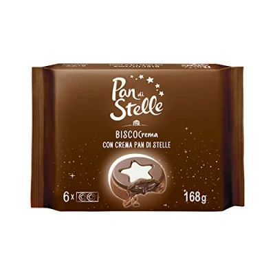 Abbildung von Mulino Bianco Pan di stelle Biscocrema kekse mit sahne Italien biscuits cookies 168g