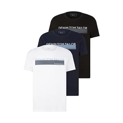 Abbildung von TOM Tailor Denim 3 PACK Printed TEES Tshirt print, Herren, Größe: Small, Black