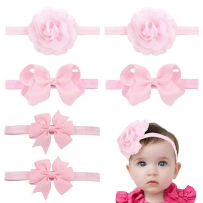 Abbildung von EUPSIIU 6 Stück Rosa Baby Haarspangen Mädchen Haarschleife Schleife Stirnband Clip für Cosplay Party Cheer Weihnachten Geburtstagsfeier Kleinkinder Kinde (Rosa)