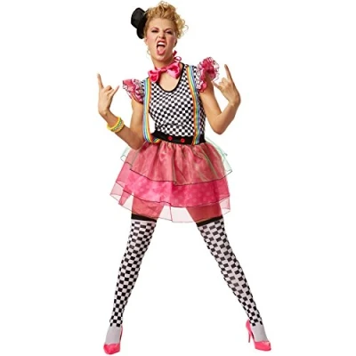 Abbildung von dressforfun Clown Kostüm Frauenkostüm Neon Clown, Schrill buntes Einteiler Kleid aus Elastik Jersey