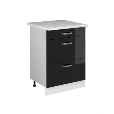 Abbildung von Vicco Unterschrank R Line, Schwarz Hochglanz/Weiß, 60 cm mit Schubladen, AP Marmor
