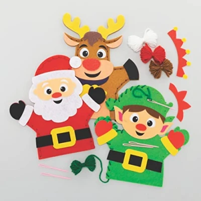Abbildung von Baker Ross FC157 Weihnachts Handpuppen Sets, 4 Stück, Puppen für Kinder, Kunst und Handwerk Kinder zum Geschichtenerzählen, ideal Partys, Schulen Schlafenszeitgeschichten