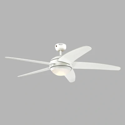 Abbildung von 72070 Bendan LED 132 cm Deckenventilator mit fünf Flügeln, Ausführung seidenmattes Chrom Hammerschlag Effekt, dimmbare Leuchte Opalmilchglas, Fernbedienung enthalten