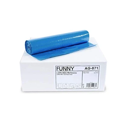 Abbildung von Funny LDPE Regenerat Müllsäcke, blau, gerollt, 120 l, Typ 60, 1er Pack (1 x 250 Stück)