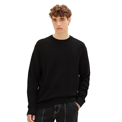 Abbildung von TOM Tailor Denim MIT Struktur Strickpullover, Herren, Größe: Small, Black