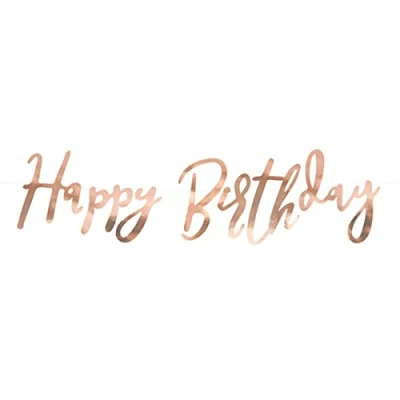 Abbildung von PartyDeco Geburtstag Banner Happy Birthday Rosegold Geburtstagsgirlande für Dekoration zum Aufhängen