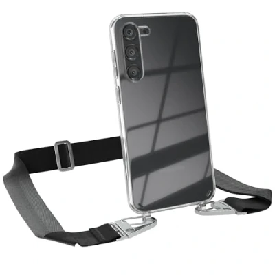 Abbildung von EAZY CASE Hülle mit Band kompatibel Samsung Galaxy S23 Plus Handyhülle Umhängeband für S23+ Silikonhülle Transparent Schutzhülle Handykette zum Umhängen Handykordel Smartphone Schwarz
